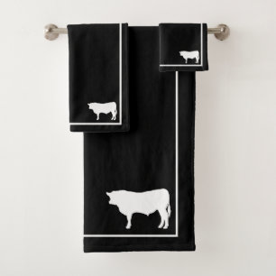 Zwarte & Witte Bull Silhouette Modern Farmhouse Bad Handdoek