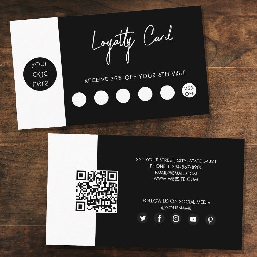 Zwarte Witte Business Logo QR Code Loyalty Visitekaartje