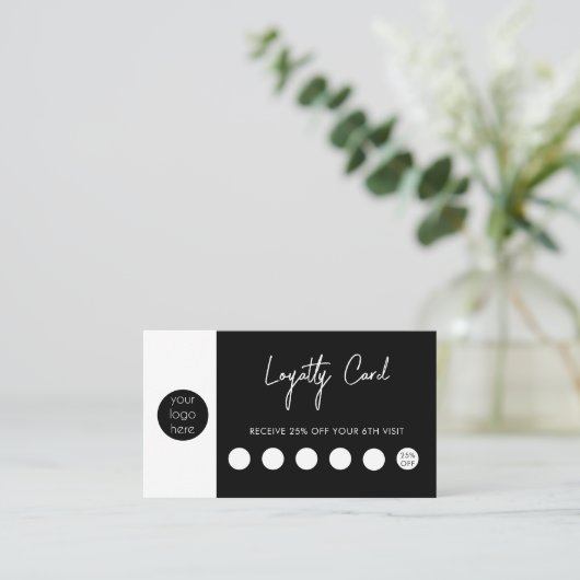 Zwarte Witte Business Logo QR Code Loyalty Visitekaartje (Staand voorkant)