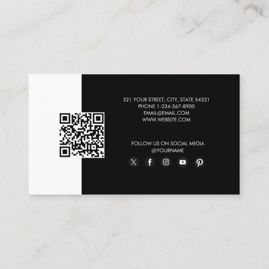Zwarte Witte Business Logo QR Code Loyalty Visitekaartje (Achterkant)