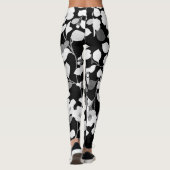 ZWARTE WITTE CAMELIA'S EN BLADEREN Japanse Bloemen Leggings (Achterkant)