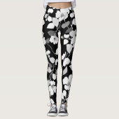 ZWARTE WITTE CAMELIA'S EN BLADEREN Japanse Bloemen Leggings (Voorkant)