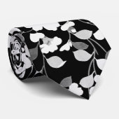 ZWARTE WITTE CAMELLIA'S, LEAVES, FOLIAGE'S, donker Stropdas (Opgerold)