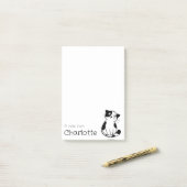 Zwarte witte cartoon kat naam post-it® notes (Op bureau)