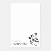 Zwarte witte cartoon kat naam post-it® notes (Voorkant)