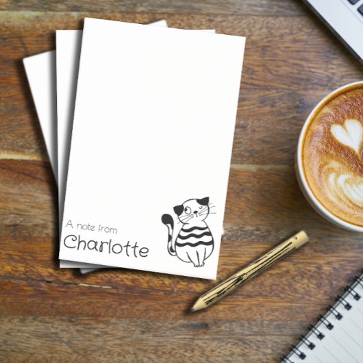 Zwarte witte cartoon kat naam post-it® notes