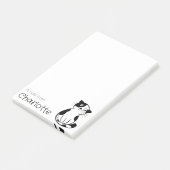 Zwarte witte cartoon kattennaam post-it® notes (Schuin)