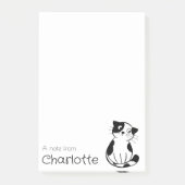 Zwarte witte cartoon kattennaam post-it® notes (Voorkant)