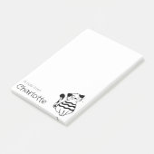 Zwarte witte cartoon kattennaam post-it® notes (Schuin)