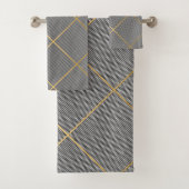 ZWARTE WITTE CHEVRON ABSTRACTE BATHROOM TOWEL BAD HANDDOEK (Insitu)