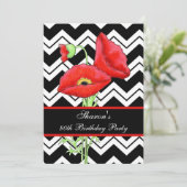 Zwarte witte Chevron ZizZag Red Poppy 80e verjaard Kaart (Staand voorkant)