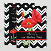 Zwarte witte Chevron ZizZag Red Poppy 80e verjaard Kaart (Voorkant / Achterkant)