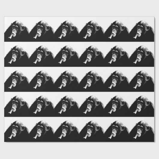 Zwarte witte chimpansee cadeaupapier (Vlak)