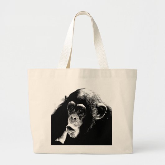 Zwarte witte chimpansee grote tote bag (Voorkant)