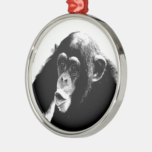 Zwarte witte chimpansee metalen ornament (Links)