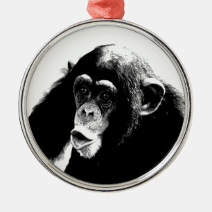 Zwarte witte chimpansee metalen ornament