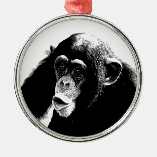 Zwarte witte chimpansee metalen ornament (Voorkant)