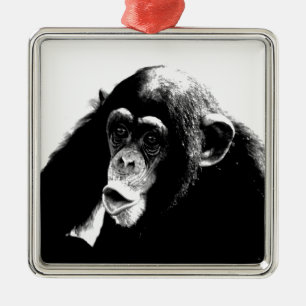 Zwarte witte chimpansee metalen ornament
