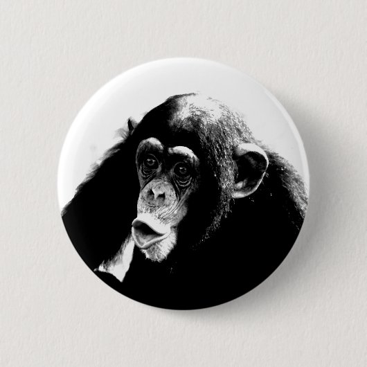 Zwarte witte chimpansee ronde button 5,7 cm (Voorkant)