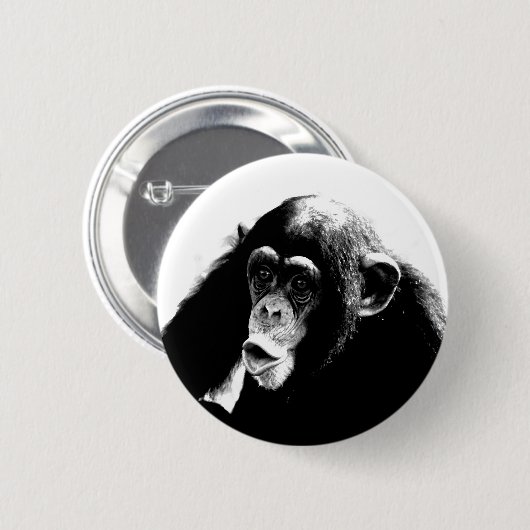 Zwarte witte chimpansee ronde button 5,7 cm (Voorkant /achterkant)