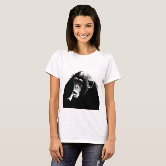 Zwarte witte chimpansee t-shirt (Voorkant volledig)