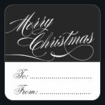 ZWARTE WITTE CHRISTMAS GIFT LABEL STICKERS<br><div class="desc">ZWARTE WHITE CHRISTMAS GIFT LABEL STICKERS met witte tekst van de manuscriptdoopvont om uw kerstcadeautjes en feestgeschenken te versieren. De grootte (weergegeven in 1, 5 inch formaat) en de vorm van de sticker kunnen worden gewijzigd. Controleer het scherm om er zeker van te zijn dat uw sticker er goed uitziet....</div>