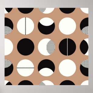 Zwarte, witte cirkels, bruine achtergrond. poster