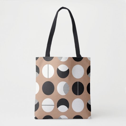Zwarte, witte cirkels, bruine achtergrond. tote bag (Voorkant)