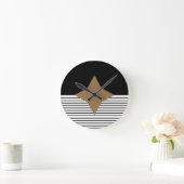 Zwarte Witte Colorblock & Bruine Diamant Ronde Klok (Huis)
