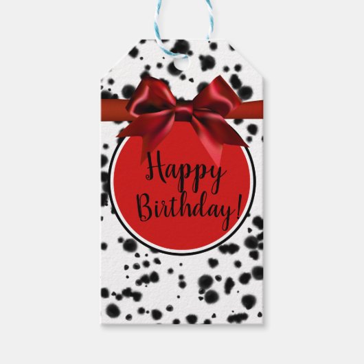 Zwarte witte Dalmatische Spots Birthday Party Cadeaulabel (Voorkant)