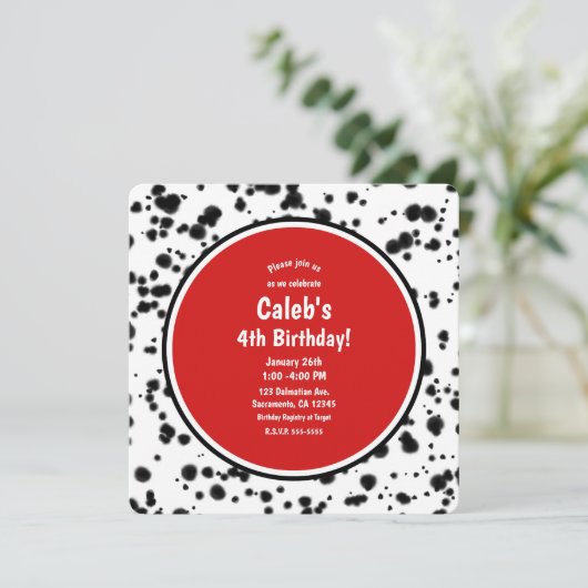 Zwarte witte Dalmatische Spots Birthday Party Kaart (Staand voorkant)