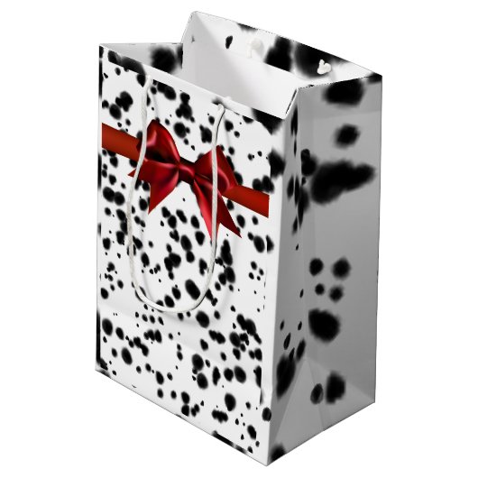 Zwarte witte Dalmatische Spots Birthday Party Medium Cadeauzakje (Achterkant Gekanteld)