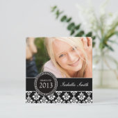 ZWARTE WITTE DAMASK AFSTUDEREN PARTIJ KAART (Staand voorkant)