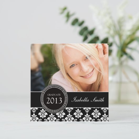 ZWARTE WITTE DAMASK AFSTUDEREN PARTIJ KAART (Staand voorkant)