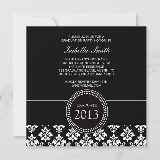 ZWARTE WITTE DAMASK AFSTUDEREN PARTIJ KAART (Achterkant)