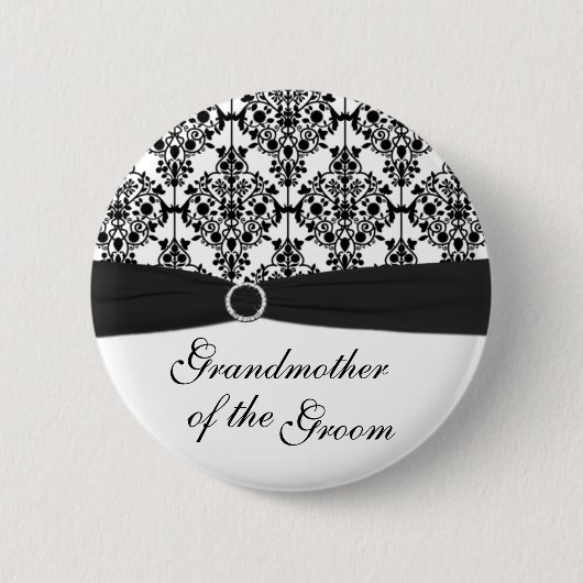 Zwarte, witte Damask grootmoeder van de Groom Pin Ronde Button 5,7 Cm (Voorkant)