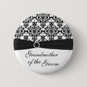 Zwarte, witte Damask grootmoeder van de Groom Pin Ronde Button 5,7 Cm
