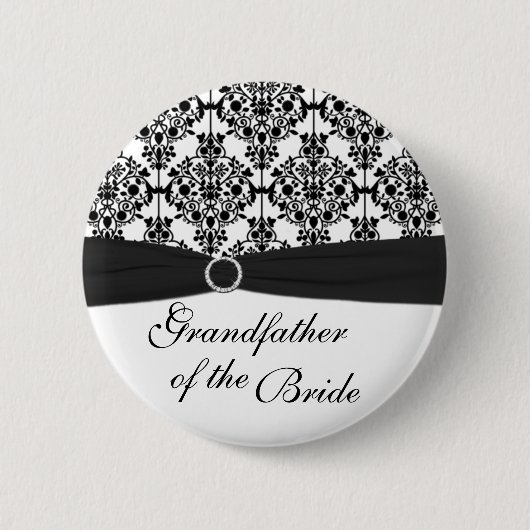 Zwarte, witte Damask grootvader van de Bride Pin Ronde Button 5,7 Cm (Voorkant)