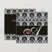 ZWARTE WITTE DAMASK MONOGRAM Pink Fuchsia Amethyst Kaart (Voorkant / Achterkant)