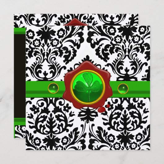 ZWARTE WITTE DAMASK, SHAMROCK, RED WAX SEAL MONOGR KAART (Voorkant / Achterkant)
