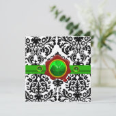 ZWARTE WITTE DAMASK, SHAMROCK, RED WAX SEAL MONOGR KAART (Staand voorkant)