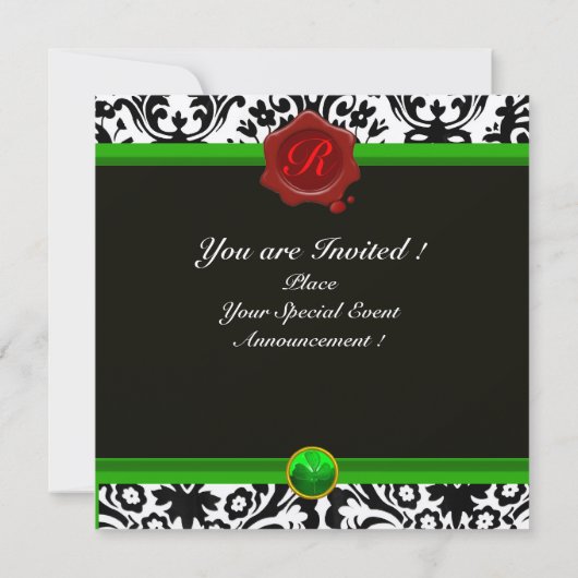 ZWARTE WITTE DAMASK, SHAMROCK, RED WAX SEAL MONOGR KAART (Achterkant)