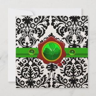 ZWARTE WITTE DAMASK, SHAMROCK, RED WAX SEAL MONOGR KAART