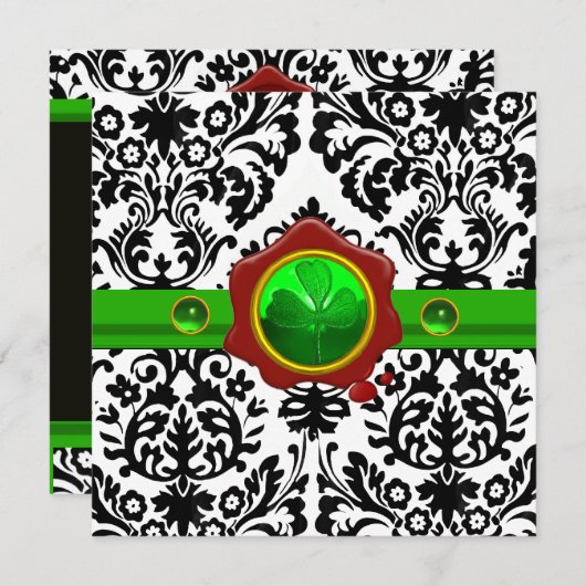 ZWARTE WITTE DAMASK, SHAMROCK, RED WAX SEAL MONOGR KAART (Voorkant / Achterkant)