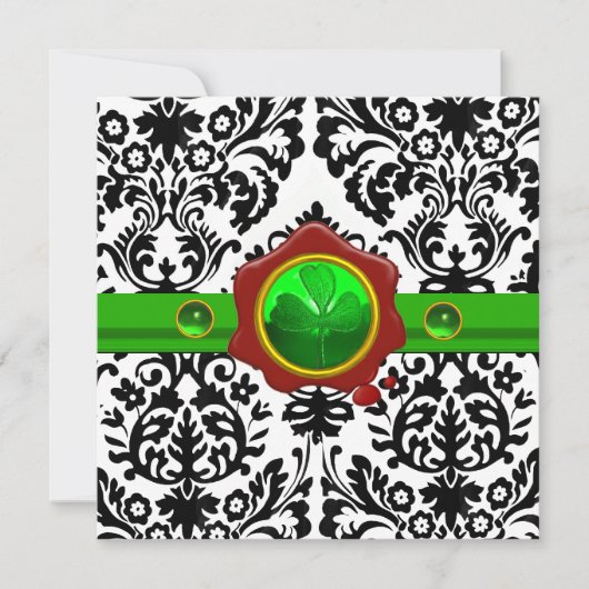 ZWARTE WITTE DAMASK, SHAMROCK, RED WAX SEAL MONOGR KAART (Voorkant)