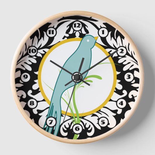  zwarte witte Damaskast Blauwgroen gele vogelklok (Voorkant)