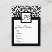 ZWARTE WITTE DAMASKMONOGRAM VOOR ZWART QUARE VISITEKAARTJE (Voorkant)