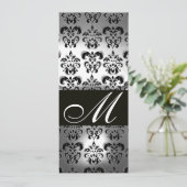 ZWARTE WITTE DAMASKMONOGRAM WEDDING PARTY PROGRAMM KAART (Staand voorkant)