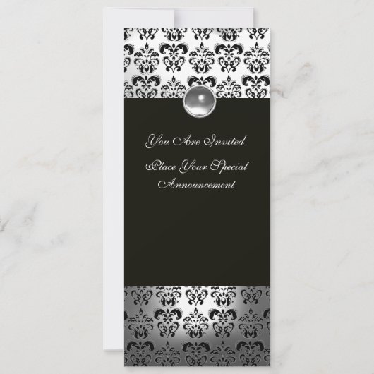 ZWARTE WITTE DAMASKMONOGRAM WEDDING PARTY PROGRAMM KAART (Achterkant)