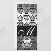 ZWARTE WITTE DAMASKMONOGRAM WEDDING PARTY PROGRAMM KAART (Voorkant)